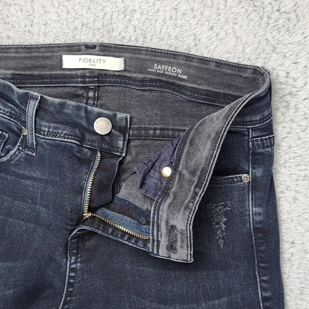 Fidelity Jeans Womens 27x32 Blue Saffron High Rise Skinny Flare Made USA Denim - Picture 14 of 16